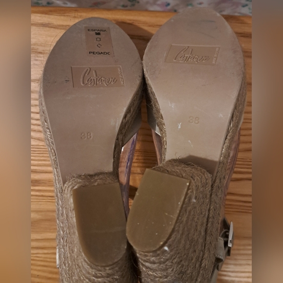 Castaner Metallic Gold Silk & Jute Wedge Boho Neutral Peep Toe Heel Shoe SZ 38 - Picture 6 of 9